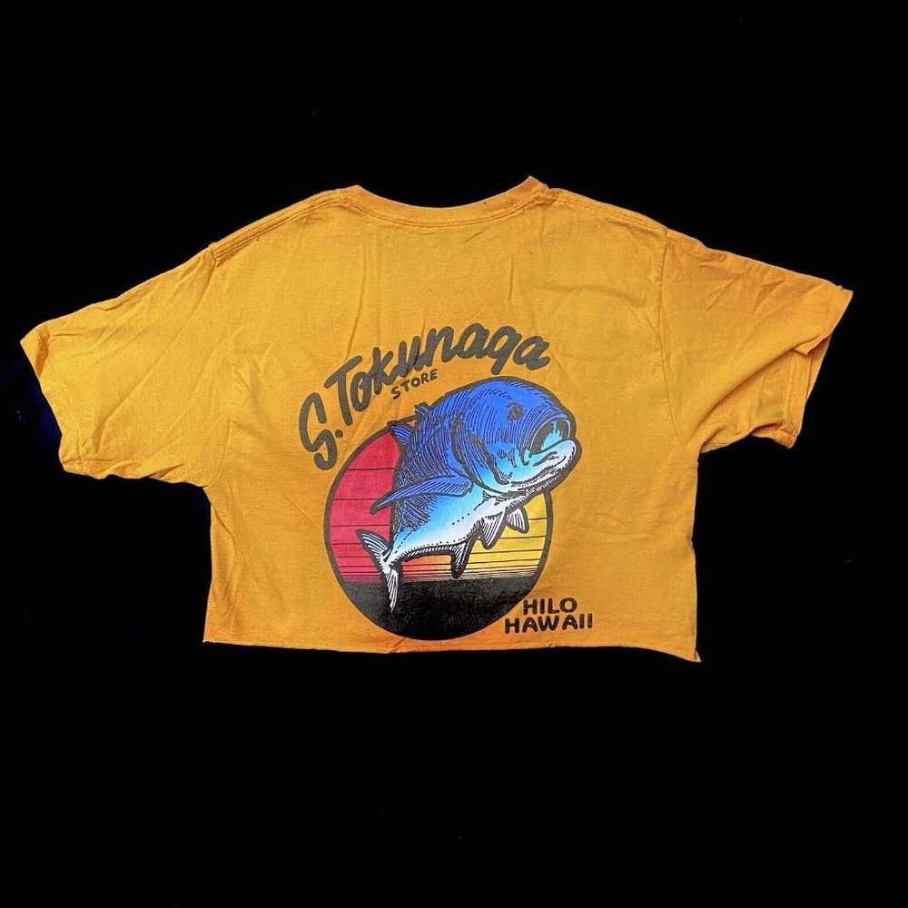 Unisex S. Tokunaga Store Hilo Hawaii Yellow Cropped T-Shirt Size S